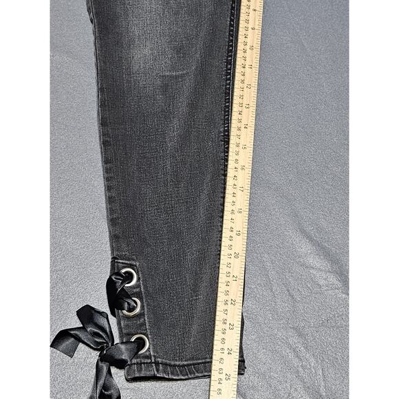 Kensie Jeans Womens 32 Black Taper Skinny Jean With Bow Around Ankle - Picture 8 of 12
